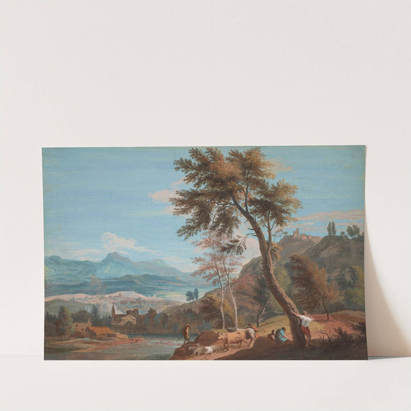 Farmers and cattle by a river by Marco Ricci