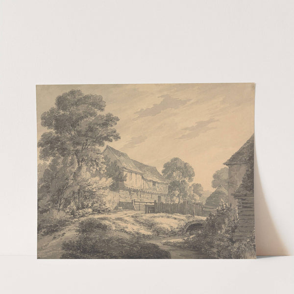 Farmhouse and Buildings by a Stream by Thomas Hearne