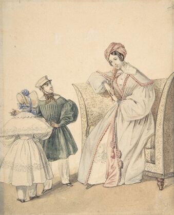 Fashion Drawing with a Woman Seated in a Chair with a Boy and Girl — size preview