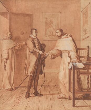 Fatally wounded, King Henry III informs the Blessed Abbot of his condition and recommends himself to his prayers — size preview