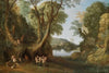 Fauns in a wooded landscape