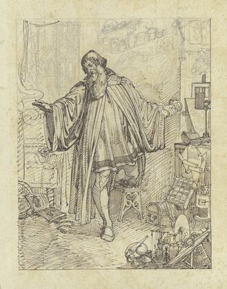 Faust in seiner Studierstube, mit dem Giftbecher in seiner Rechten