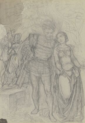 Faust und Gretchen, im Hintergrund Marthe und Mephisto