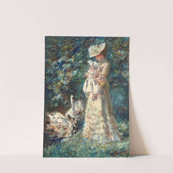 Feeding the Swans, the Artist's Wife Tjieke and their Daughter Albertine by Albert Roelofs