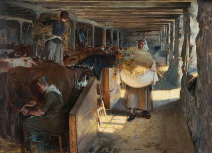 Feeding Time in a Cow-Shed