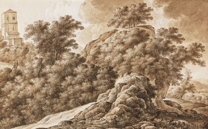 Felsige Landschaft mit Turm