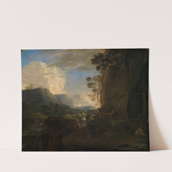 Felsiges Gebirgstal mit Bach und Hirtengruppe by Jan Asselijn