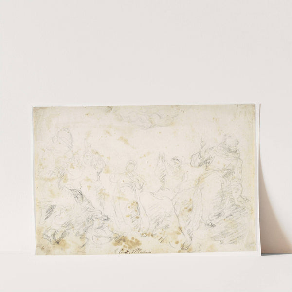 Fem munke med omkringsvævende putti by Massimo Stanzione