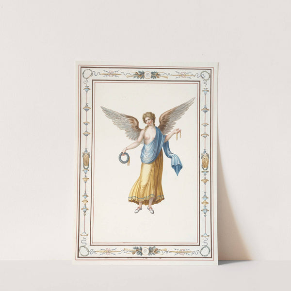 Female angel holding wreath and gold ribbon. by Pierre-Jean Mariette