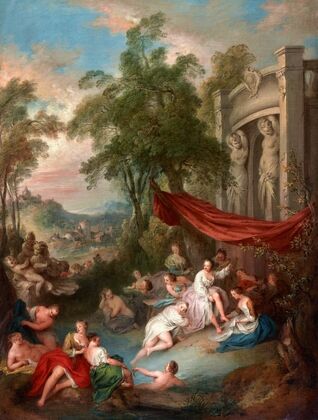 Female Bathers Near a Fountain (Nymphs Bathing in a Pool)