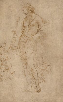 Female Figure with a Tibia, and Ornamental Studies