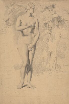 Female nude, head turned to left, seen from the front