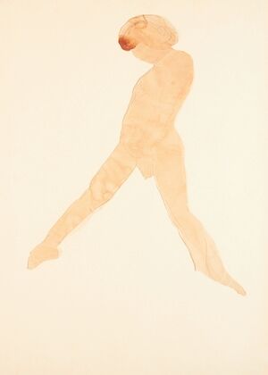 Female nude, leaning forward, legs outstretched, hands on knees, top of hair cut off (1900)
