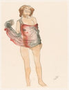 Female nude, standing, sheer red and black material wrapped around her torso (1902)