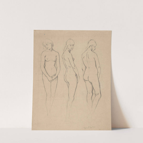 Female Nude – Three Studies of the Model (1870 - 1880) by Hans Thoma