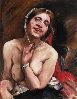 Female semi-nude in chair. (The actress Gertrud Eysoldt) (1914)