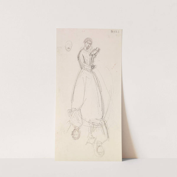 Female - Two Sketches of a Young Woman holding a Book by Sir John Everett Millais
