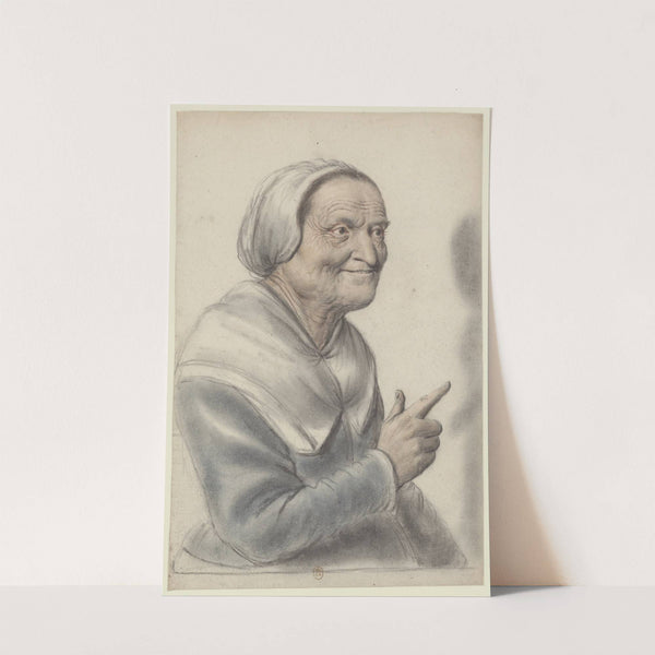 Femme âgée portant une coiffe blanche, l’index pointé, vue de trois quarts à droite by Nicolas Lagneau