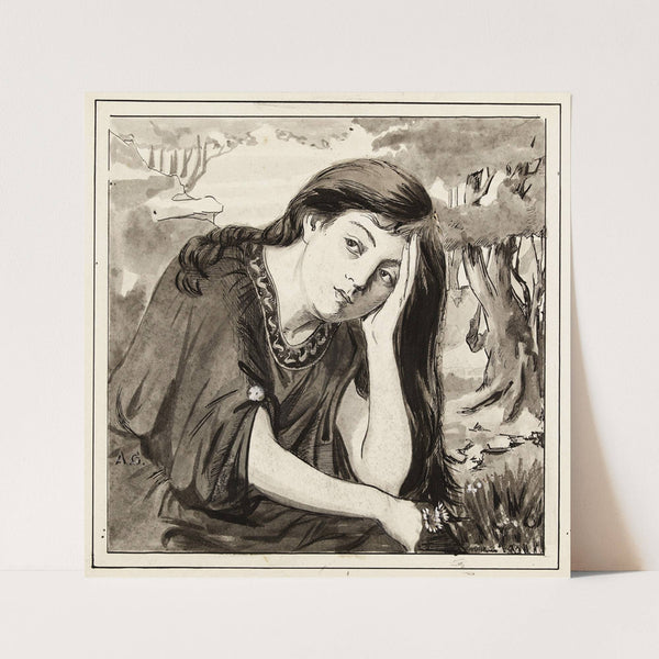 Femme assise, aux cheveux longs, la tête appuyée dans la main gauche by Arthur-Joseph Gueniot