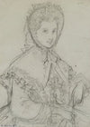 Femme assise avec coiffe nouée sous le menton et capeline (1857-1867)