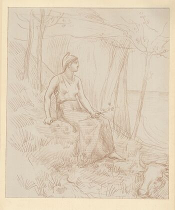 Femme assise dans un paysage