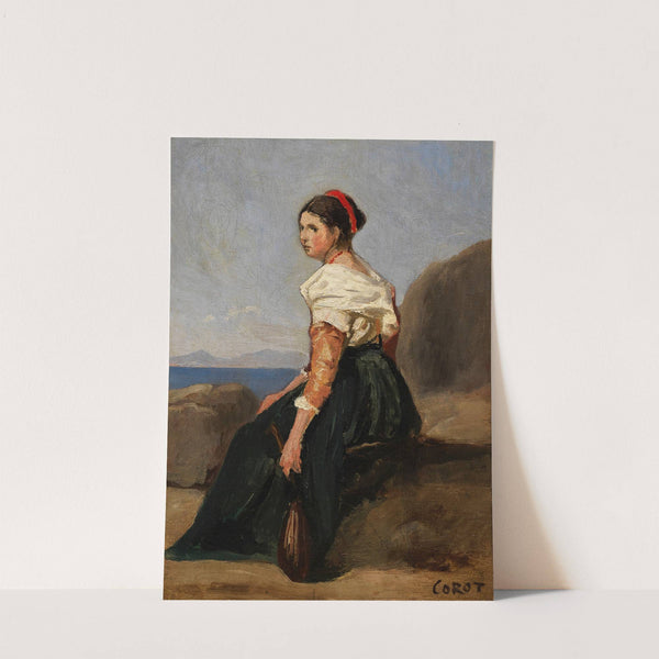 Femme assise, tenant une mandoline by Jean-Baptiste-Camille Corot