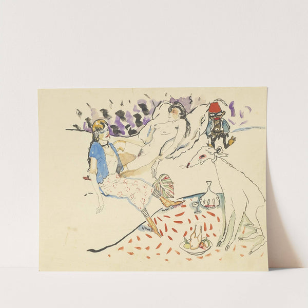 Femme avec son chien et nu by Jules Pascin