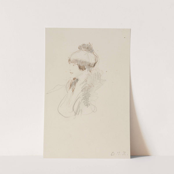 Femme en buste de profil coiffée d'un bonnet by Georges Hugo