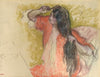 Femme En Peignoir Rouge Se Coiffant