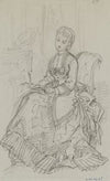 Femme en robe à volants, assise et lisant près d’une cheminée (1871)