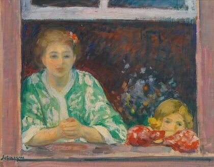 Femme Et Fillette À La Fenêtre