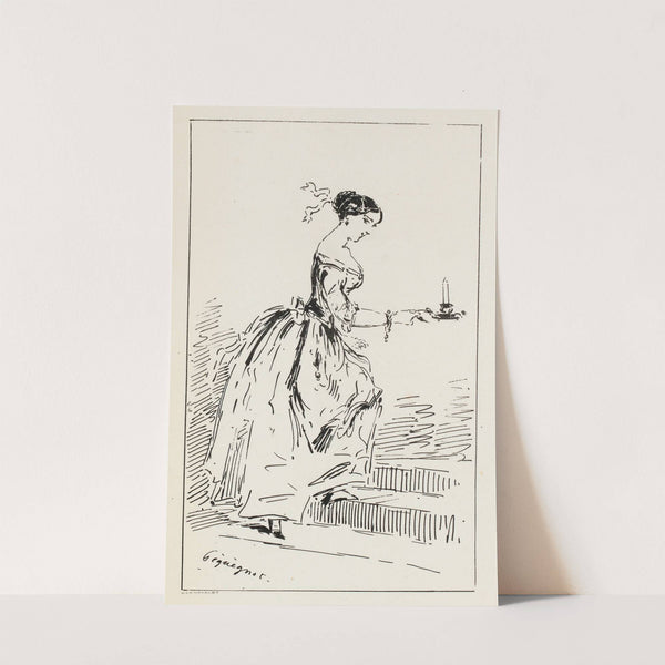 Femme montant un escalier, bougeoir à la main de profil, allant vers la droite (1850) by Auguste Péquégnot