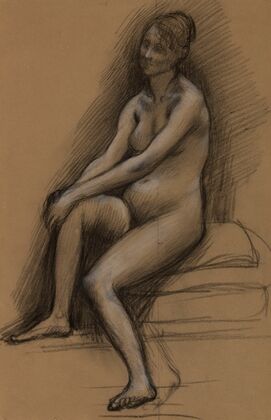 Femme nue, assise de trois-quarts à gauche