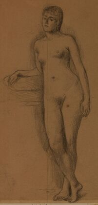 Femme nue debout, de face, coude et avant-bras droit appuyés (1886-1889)