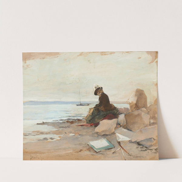 Femme peintre en bord de mer by Alfred Stevens