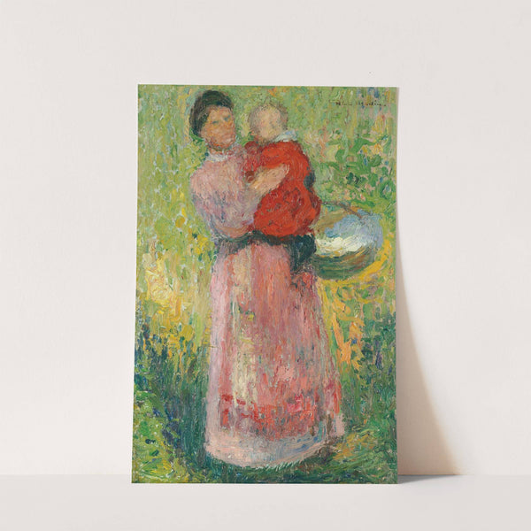 Femme portant dans ses bras un enfant en rouge by Henri Martin