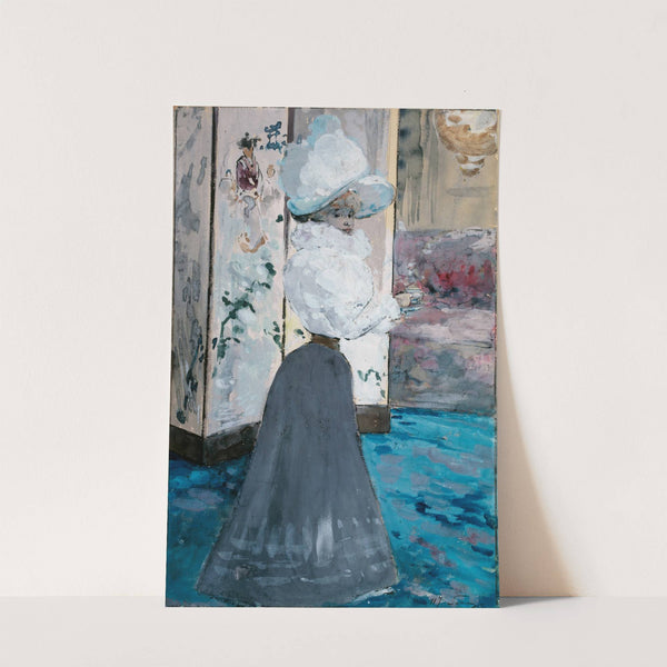 Femme tenant une tasse devant un paravent japonais (1890-1900) by Henri Somm