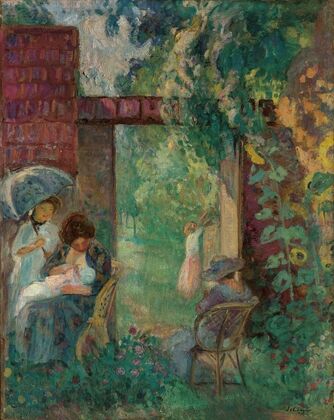 Femmes et enfants dans un jardin en été (1912)
