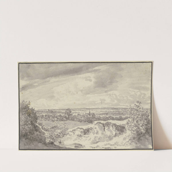 Fernsicht mit einer Stadt, vorne ein Reiter und zwei Fußgänger by Jan Wijnants