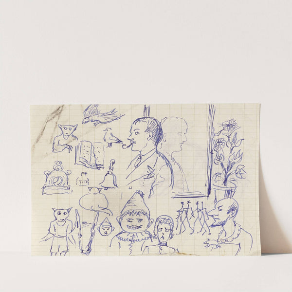 Feuille d’études avec nombreuses caricatures by Arthur-Joseph Gueniot
