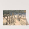 Field landscape. In the foreground a road with trees by Johan Rohde