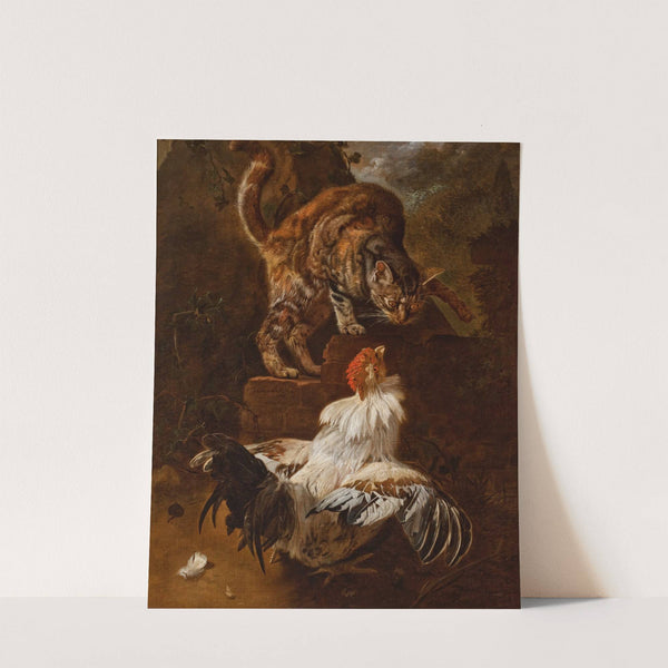 Fight of a Cock and a Cat (1674) by Jacobus Victors