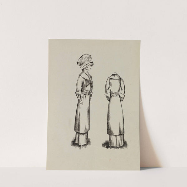 Figure de femme de trois-quart portant un manteau sur robe longue et un grand chapeau 12 (1909-1911)