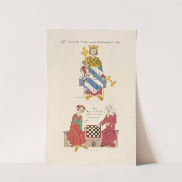 Figure de Venceslas roi de Bohème, tirée d'un MS. allemand du XIIIe. siècle; Othon, marquis de Brandebourg, jouant aux échècs. by Nicolas Xavier Willemin