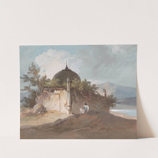 Figure Seated by an Indian Temple by George Chinnery