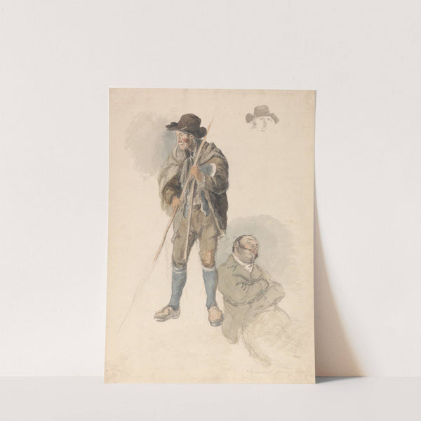 Figure Studies; A Farm Worker, Mr. Samuel, the Drawing Master Reclining and Dozing, and a Slight Sketch of a Man in a Hat by Robert Hills