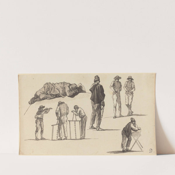 Figure Studies, Including One Man Sleeping on the Ground and Two Men Sawing by Claude-Joseph Vernet