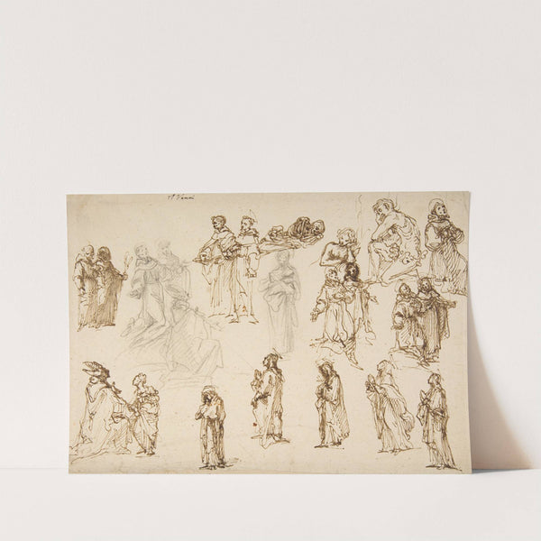 Figure Studies; Standing and Kneeling Clerics and Religious, Adam and Eve, and a Reclining Skeleton (ca. 1602) by Francesco Vanni