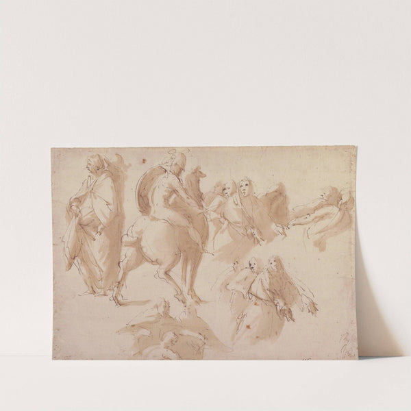 Figure Studies; Warrior on Horseback, and Groups of Standing Female Figures by Francesco Curia