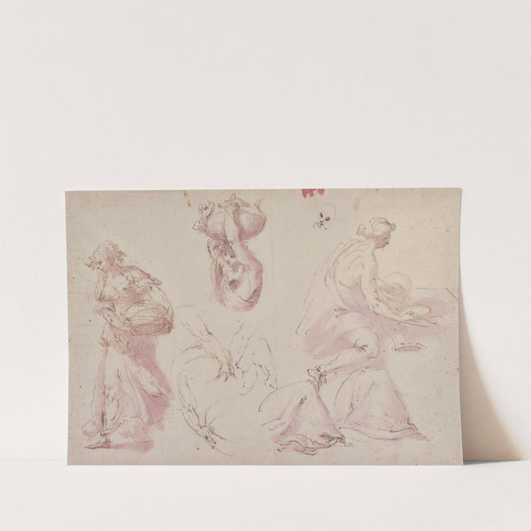 Figure Studies; Woman Carrying a Basket; Woman Carrying a Vase, and Woman Seated at a Table by Francesco Curia